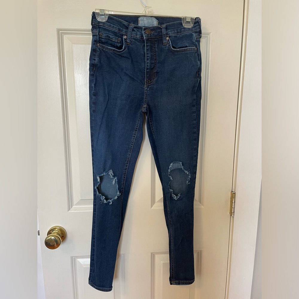 Free People Dark Blue Distressed Skinny Jeans